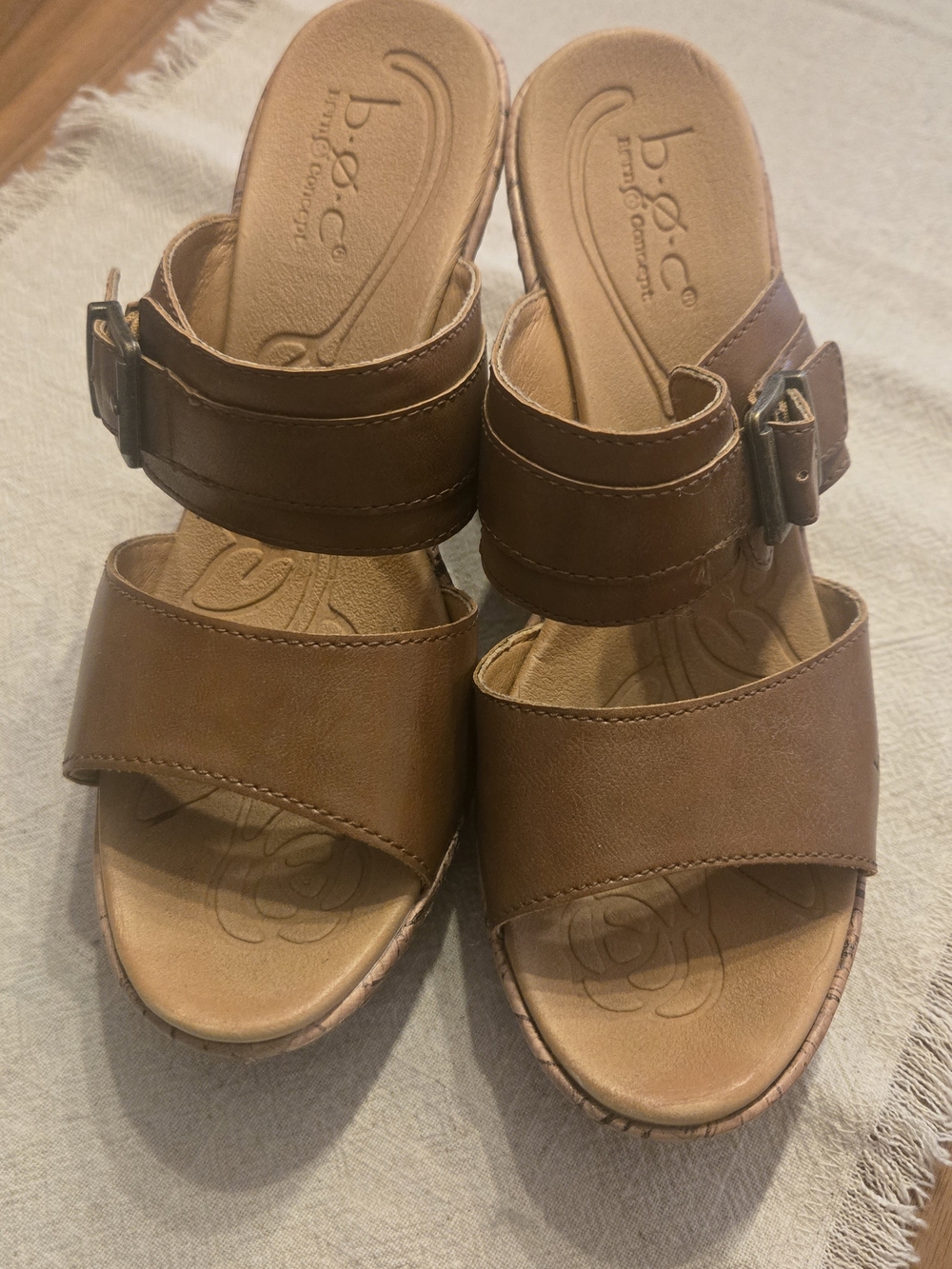b.o.c. Tan Leather Two-Strap Slide Sandals